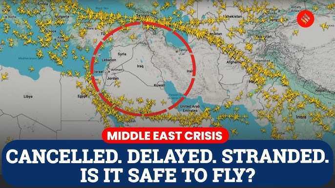 Cancelled flights at a Middle East airport